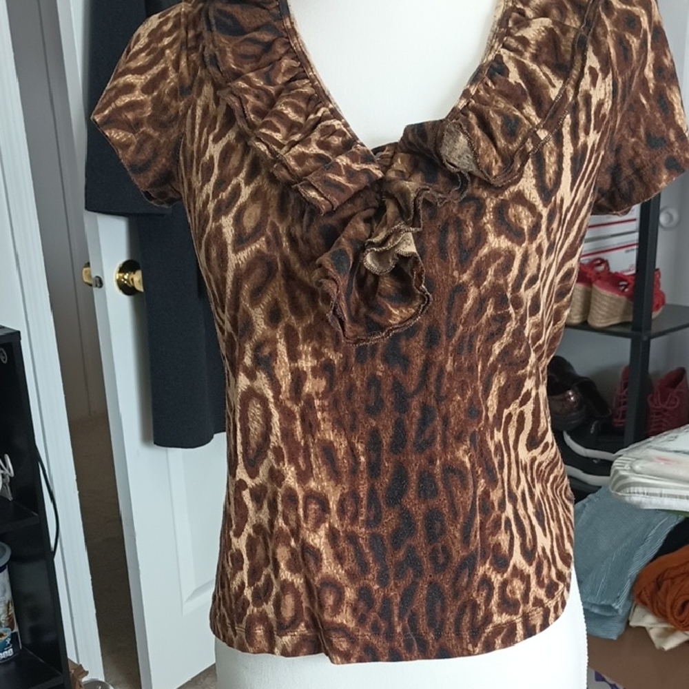 Ralph Lauren Leopard Print Ruffled Fitted Blouse PMP